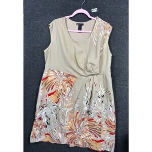 Lane Bryant Faux Wrap Dress Womens Size 18 Tan Floral Multi Zip Lined Career